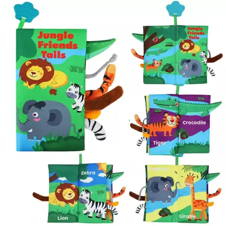 کتاب پارچه ای دم دار وارداتی سوتک دار طرح حیوانات جنگل