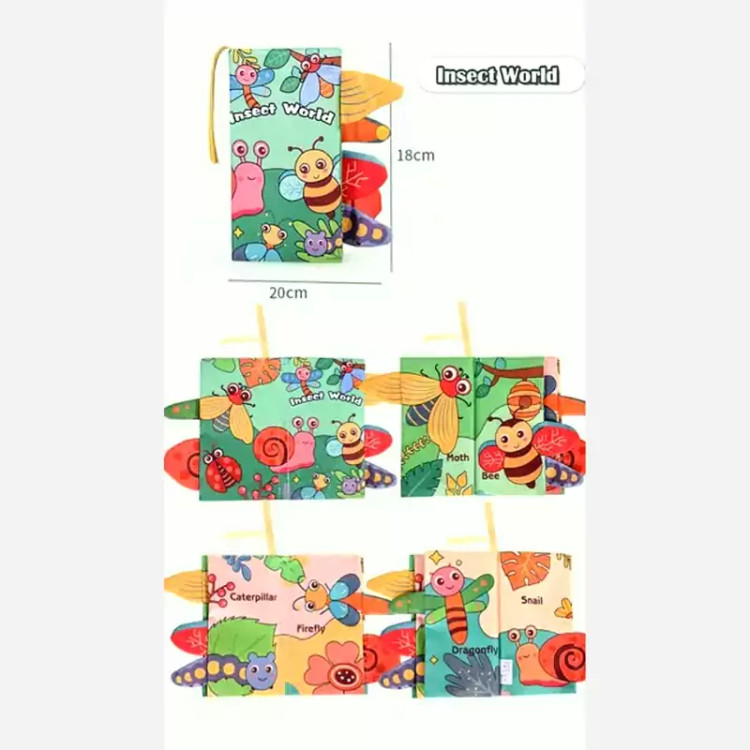 کتاب پارچه ای دم دار وارداتی سوتک دار طرح حشرات