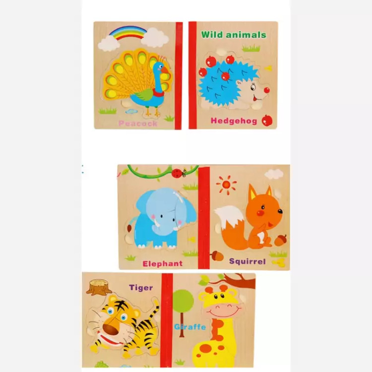 بازی جورچین کتابی چهارتکه چوبی طرح طاووس دار