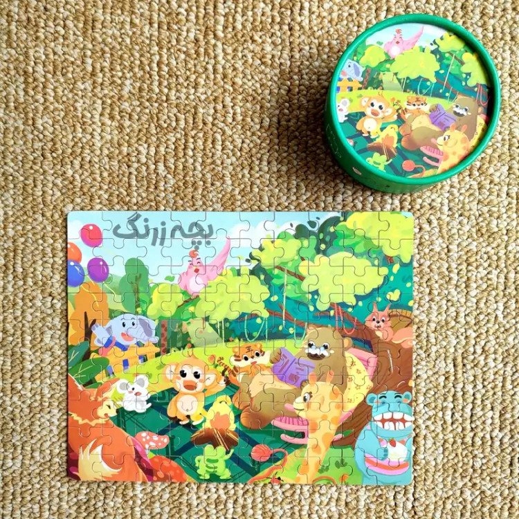 پازل صد تکه وارداتی طرح حیوانات جنگل جعبه سبز پررنگ