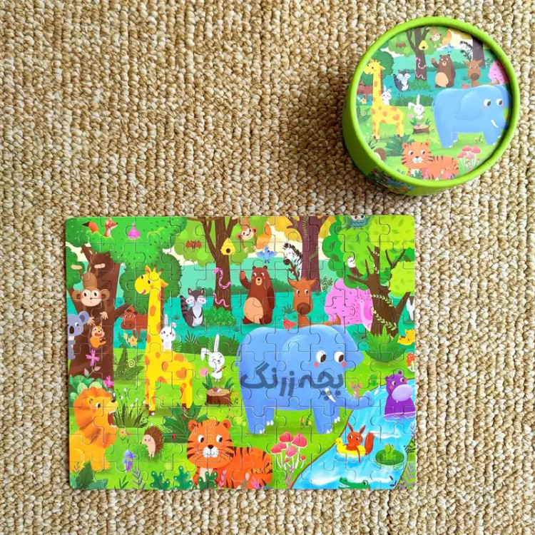 پازل صد تکه وارداتی طرح حیوانات جنگل جعبه سبز کمرنگ