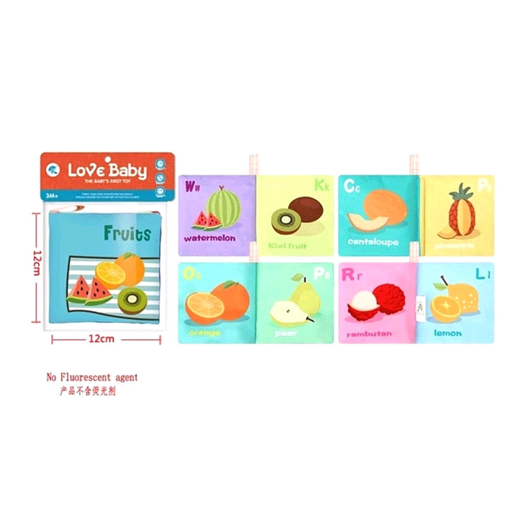 کتاب پارچهای وارداتی نوزاد به همراه دندانگیر و سوت طرح میوه ها