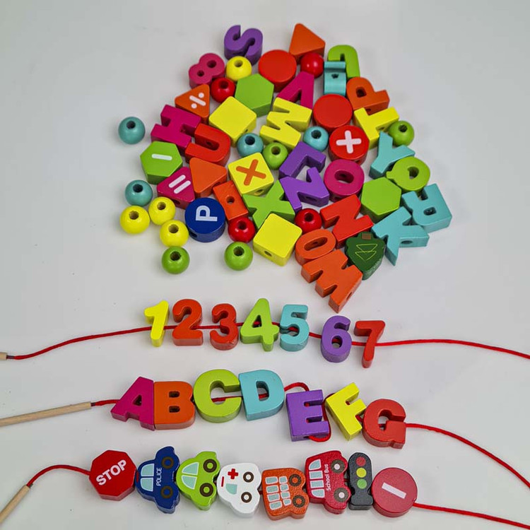 اسباب بازی فکری نخ و مهره چوبی