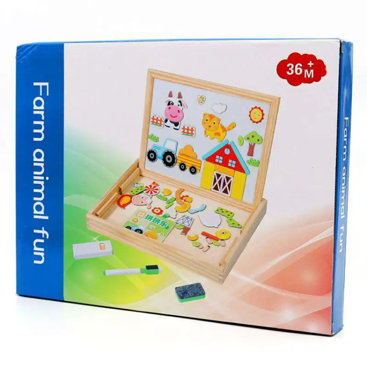 تخته مگنتی چوبی دوطرفه وایتبردی و سیاه آموزشی حیوانات مزرعه