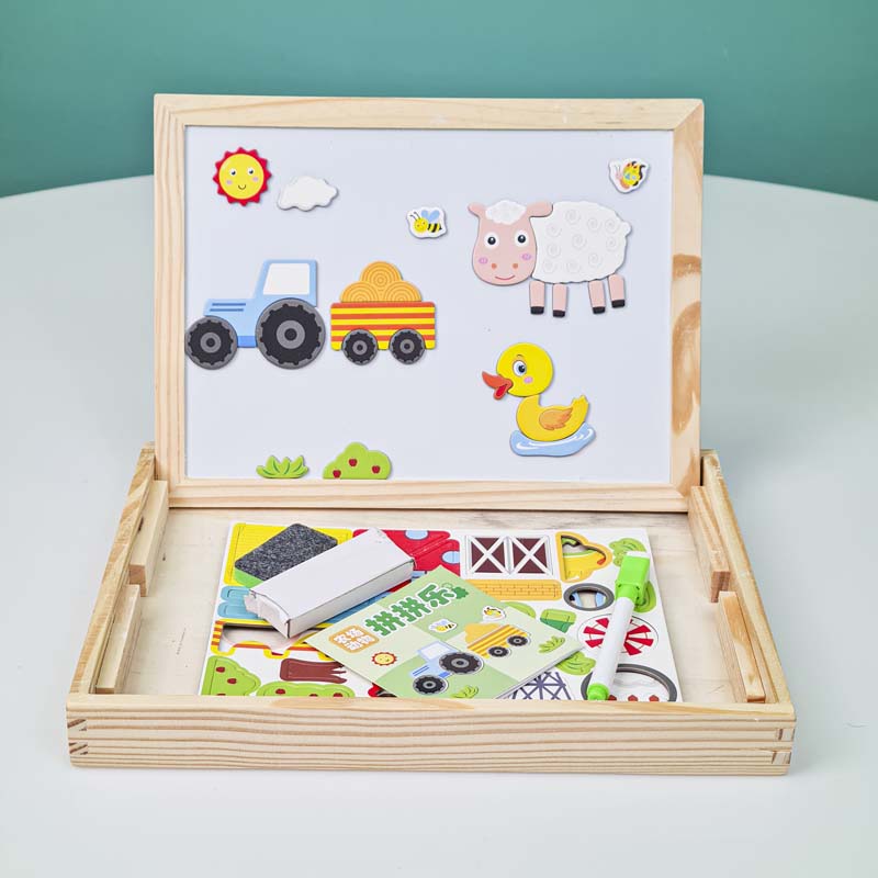 تخته مگنتی چوبی دوطرفه وایتبردی و سیاه آموزشی حیوانات مزرعه