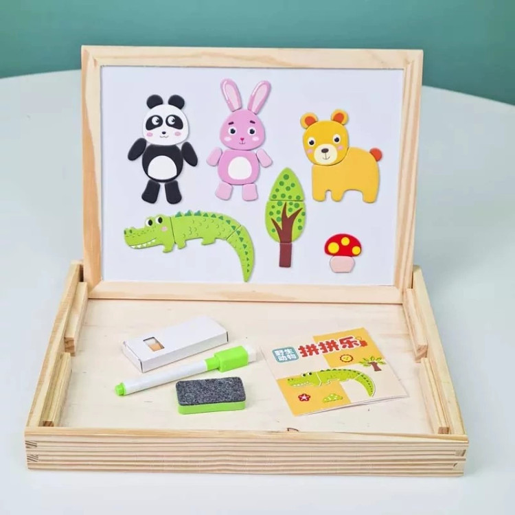 تخته مگنتی چوبی دوطرفه وایتبردی و سیاه آموزشی حیوانات وارداتی