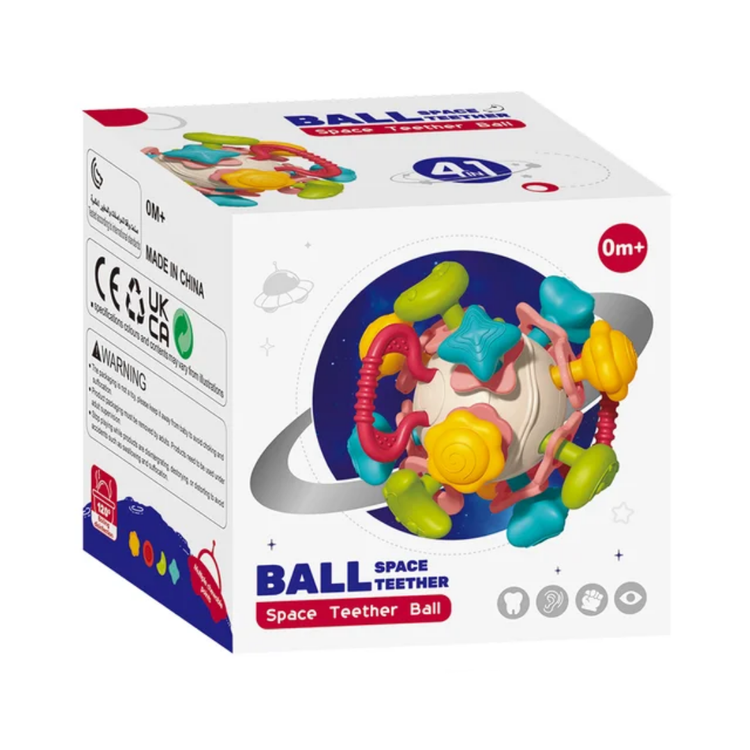 اسباب بازی دستورزی توپ و جغجغه دندانگیر سیلیکونی نوزاد