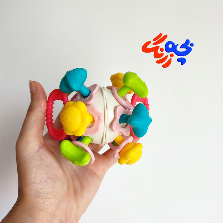 اسباب بازی دستورزی توپ و جغجغه دندانگیر سیلیکونی کودک