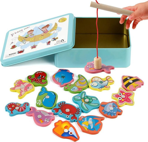 ماهیگیری چوبی مگنتی آبزیان جعبه فلزی