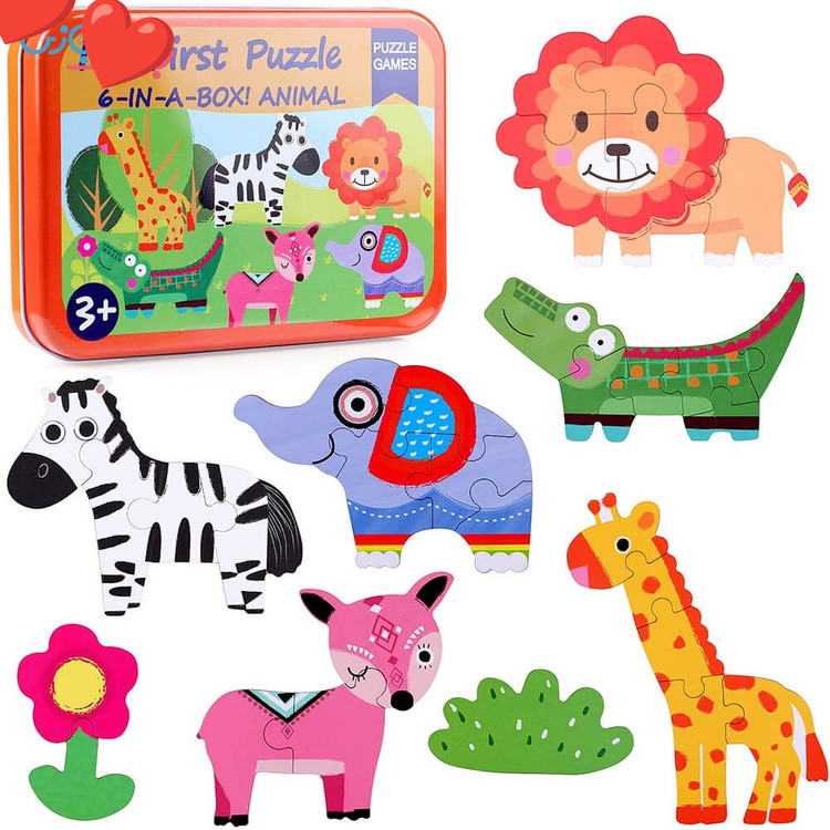 پازل شش در یک جعبه فلزی وارداتی حیوانات