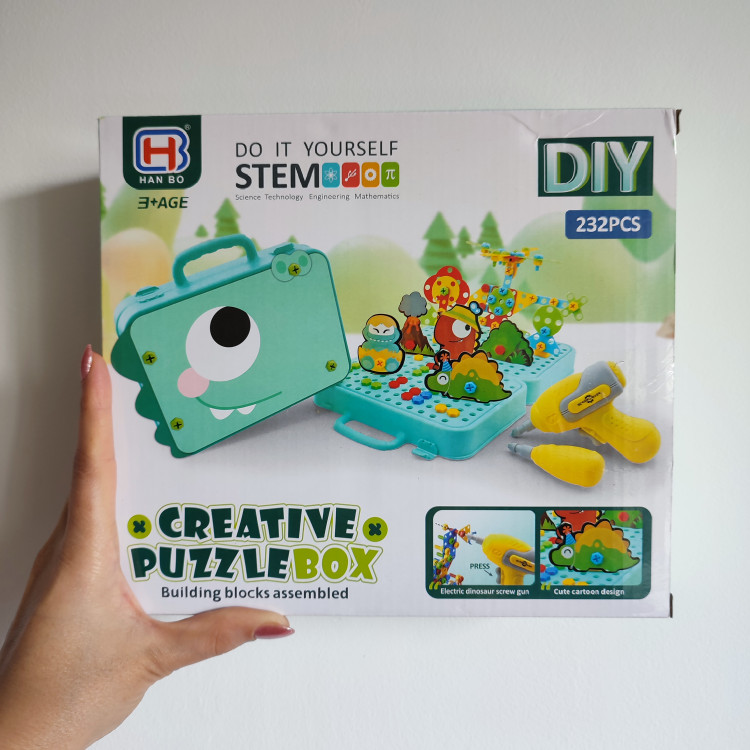 اسباب بازی مکانو دریل، پازل باکس دریل دار باتری خور طرح دایناسور